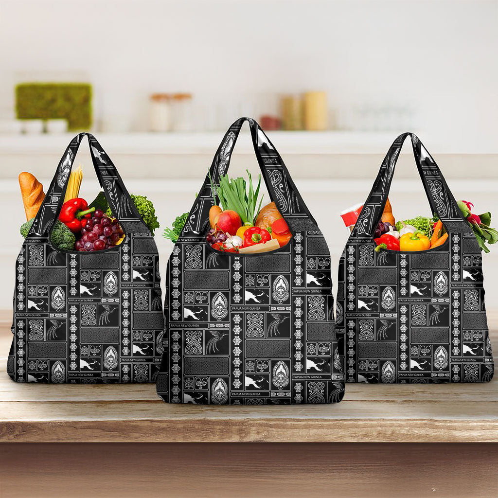 Papua New Guinea Heritage Motif Grocery Bag Black Version LT05 3-pack One Size Black - Polynesian Pride