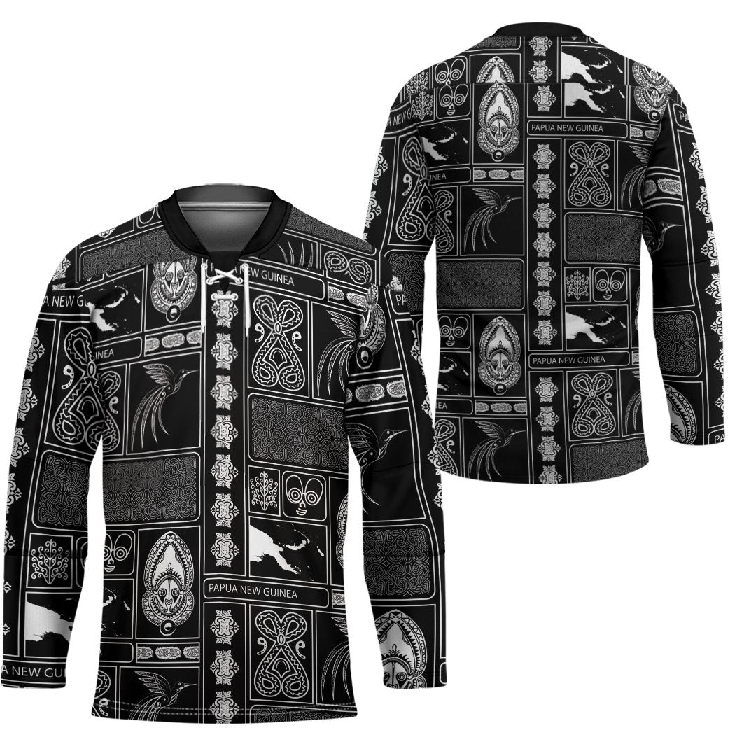Papua New Guinea Heritage Motif Hockey Jersey Black Version LT05 - Polynesian Pride