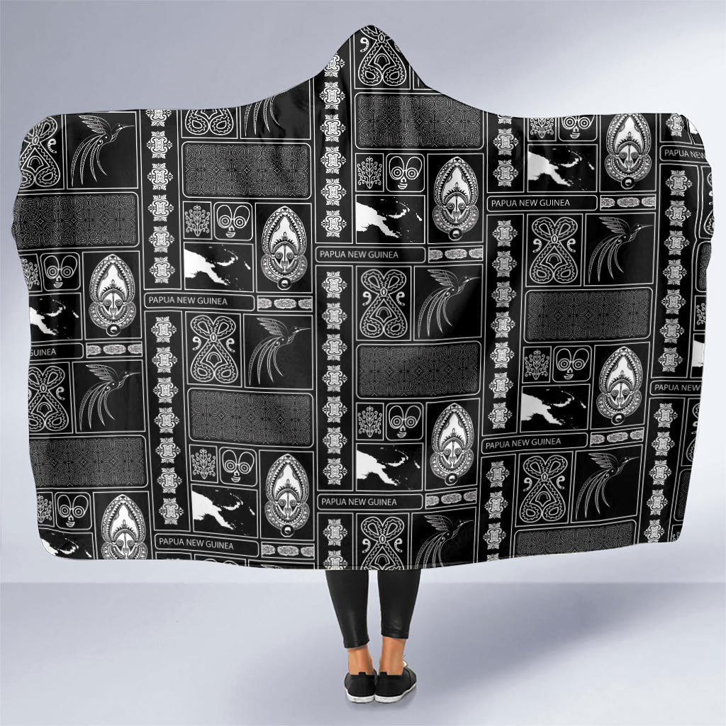 Papua New Guinea Heritage Motif Hooded Blanket Black Version LT05 One Size Black - Polynesian Pride