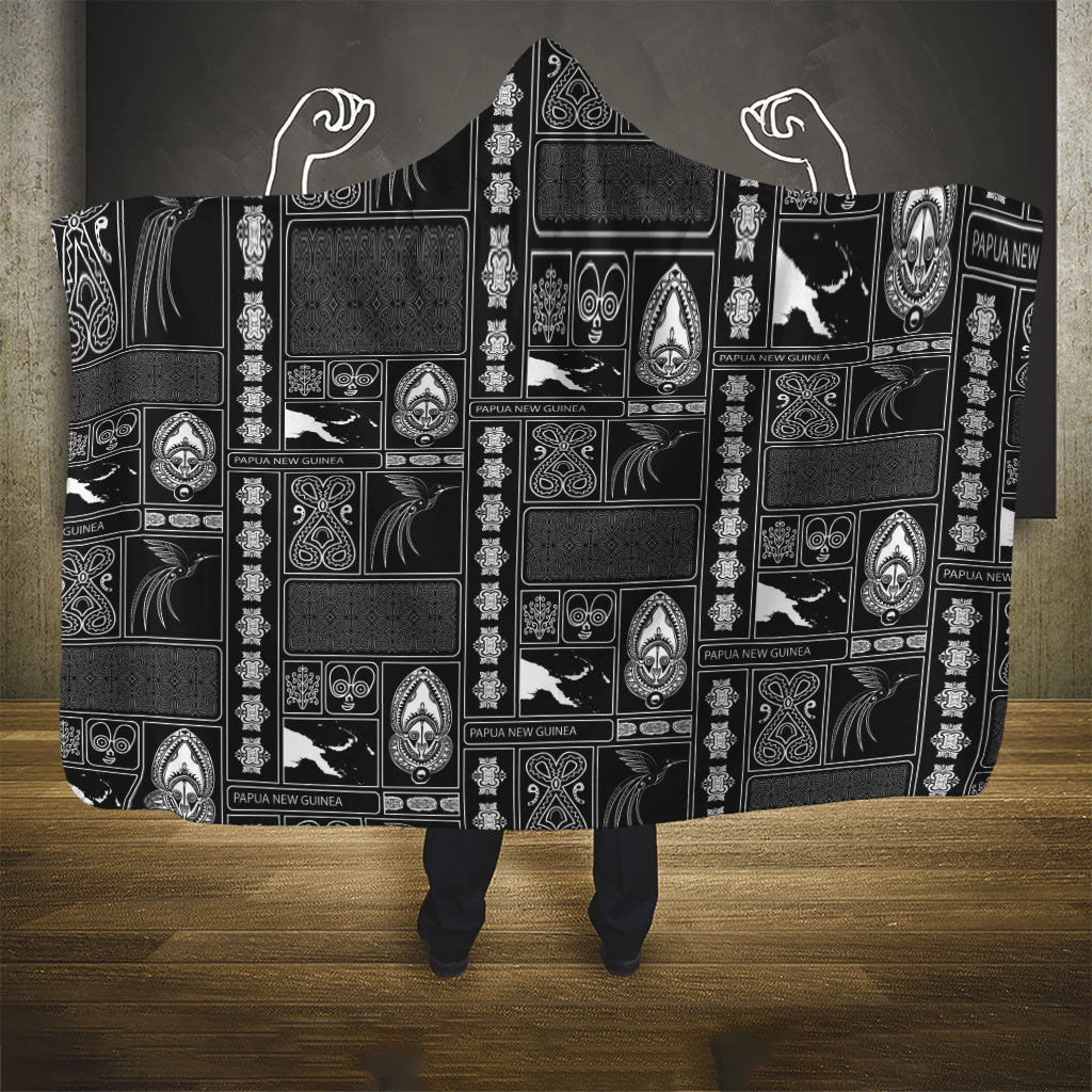 Papua New Guinea Heritage Motif Hooded Blanket Black Version LT05 - Polynesian Pride
