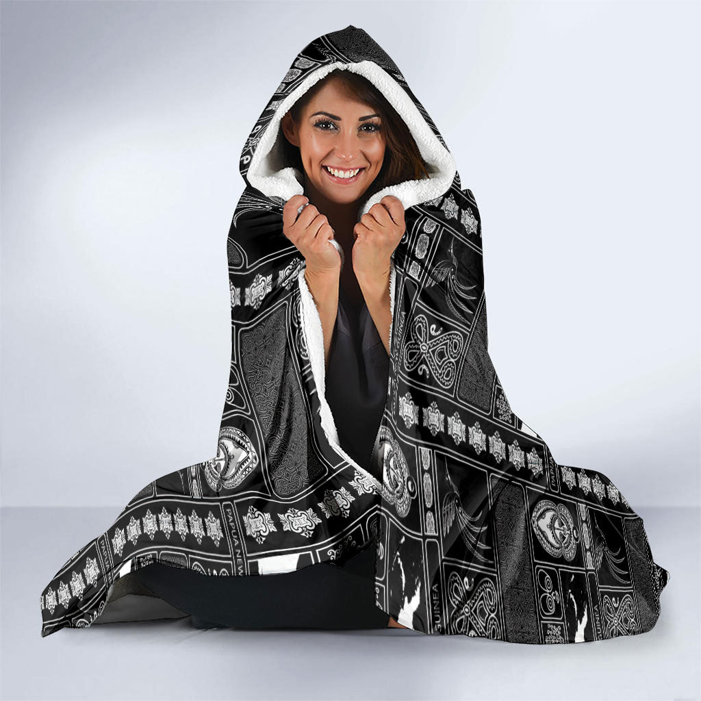 Papua New Guinea Heritage Motif Hooded Blanket Black Version LT05 - Polynesian Pride