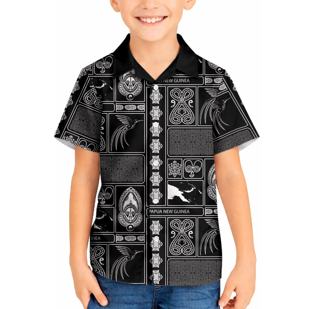 Papua New Guinea Heritage Motif Kid Hawaiian Shirt Black Version