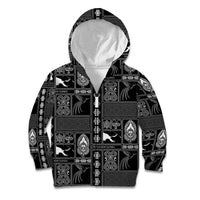 Papua New Guinea Heritage Motif Kid Hoodie Black Version LT05 Zip Hoodie Black - Polynesian Pride