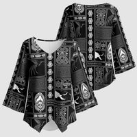Papua New Guinea Heritage Motif Kimono Sleeve Blouse Black Version LT05 - Polynesian Pride