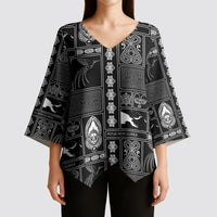 Papua New Guinea Heritage Motif Kimono Sleeve Blouse Black Version LT05 - Polynesian Pride