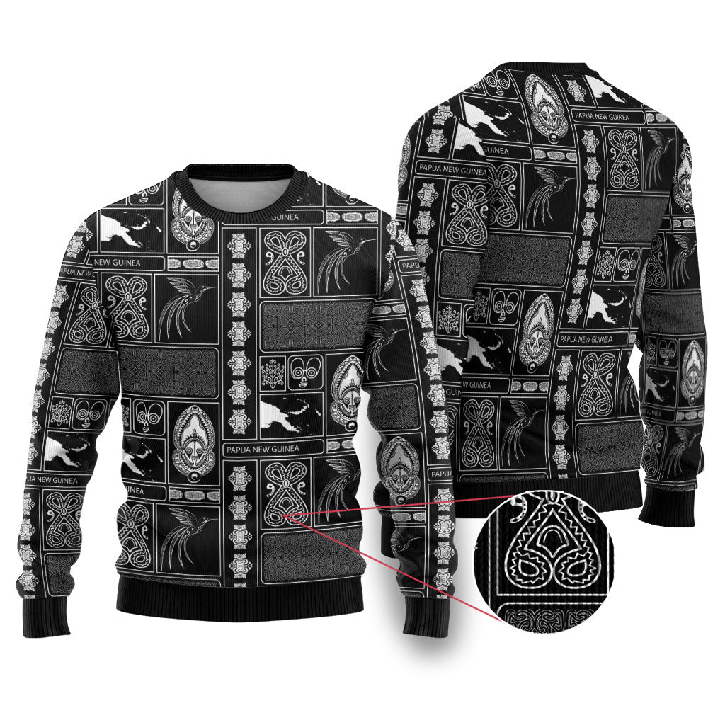 Papua New Guinea Heritage Motif Ugly Christmas Sweater Black Version