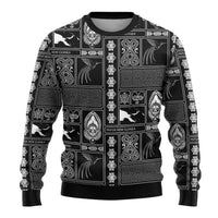 Papua New Guinea Heritage Motif Ugly Christmas Sweater Black Version LT05 - Polynesian Pride