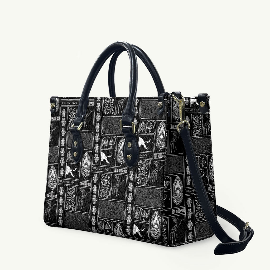 Papua New Guinea Heritage Motif Leather Bag Black Version LT05 Black - Polynesian Pride