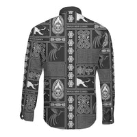 Papua New Guinea Heritage Motif Long Sleeve Button Shirt Black Version LT05 - Polynesian Pride