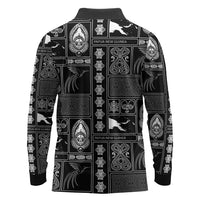Papua New Guinea Heritage Motif Long Sleeve Polo Shirt Black Version LT05 - Polynesian Pride