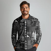 Papua New Guinea Heritage Motif Long Sleeve Polo Shirt Black Version LT05 - Polynesian Pride