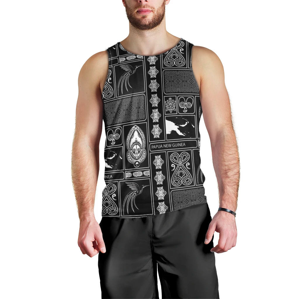 Papua New Guinea Heritage Motif Men Tank Top Black Version LT05 - Polynesian Pride