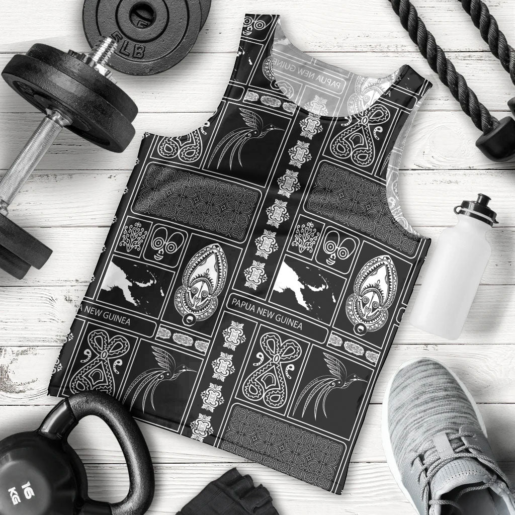 Papua New Guinea Heritage Motif Men Tank Top Black Version LT05 - Polynesian Pride