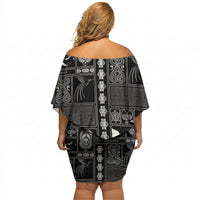 Papua New Guinea Heritage Motif Off Shoulder Short Dress Black Version LT05 - Polynesian Pride