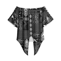 Papua New Guinea Heritage Motif Off Shoulder Wrap Waist Top Black Version LT05 - Polynesian Pride
