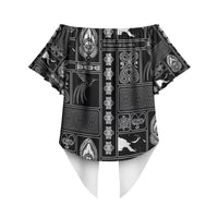 Papua New Guinea Heritage Motif Off Shoulder Wrap Waist Top Black Version LT05 - Polynesian Pride