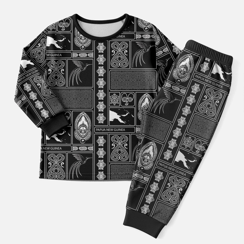 Papua New Guinea Heritage Motif Christmas Pajama Set Black Version