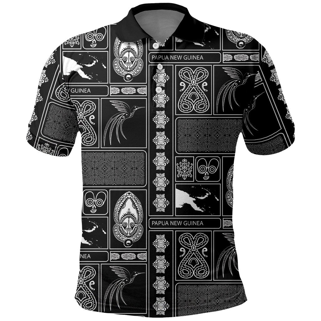 Papua New Guinea Heritage Motif Polo Shirt Black Version LT05 Black - Polynesian Pride