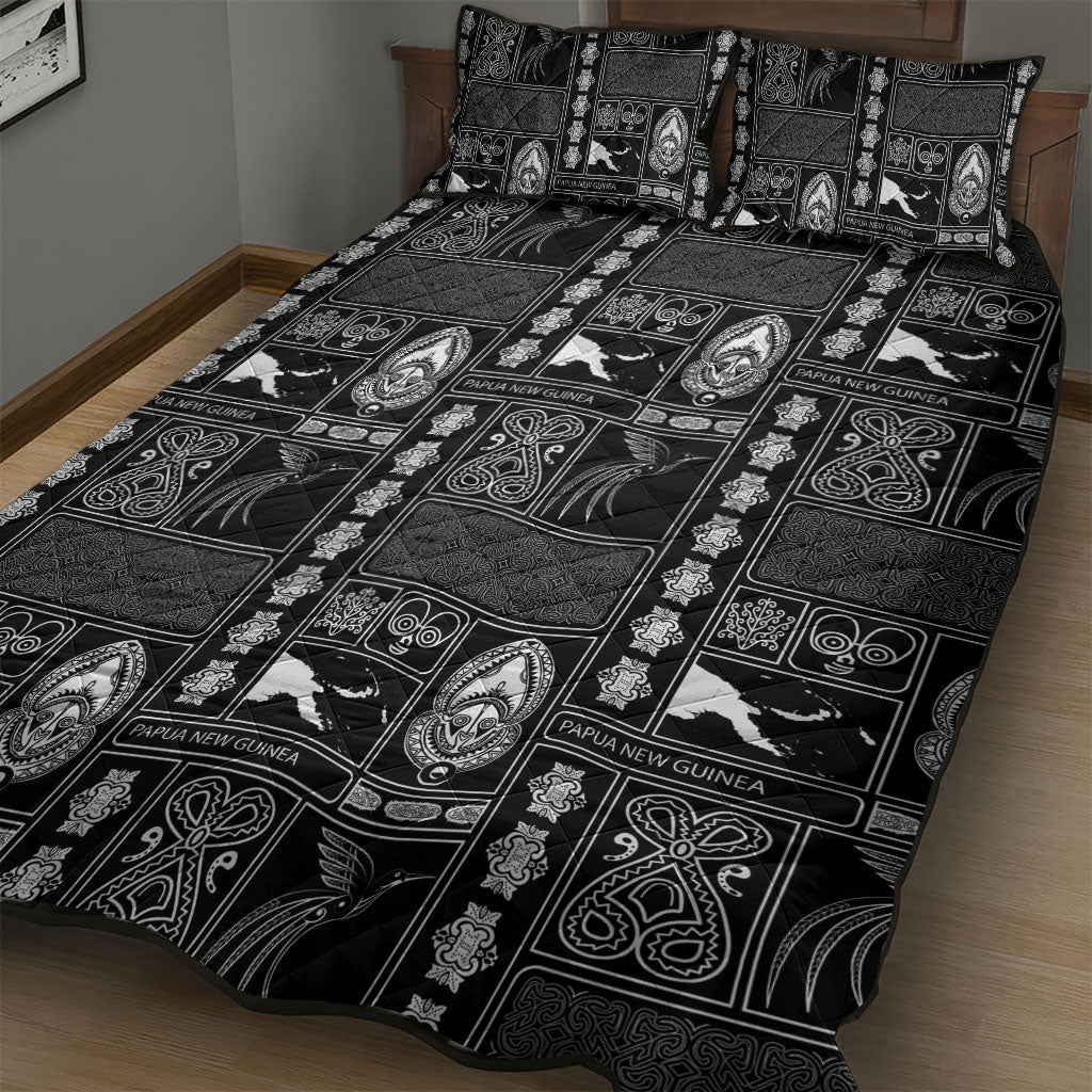 Papua New Guinea Heritage Motif Quilt Bed Set Black Version LT05 - Polynesian Pride