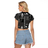 Papua New Guinea Heritage Motif Raglan Cropped T Shirt Black Version LT05 - Polynesian Pride