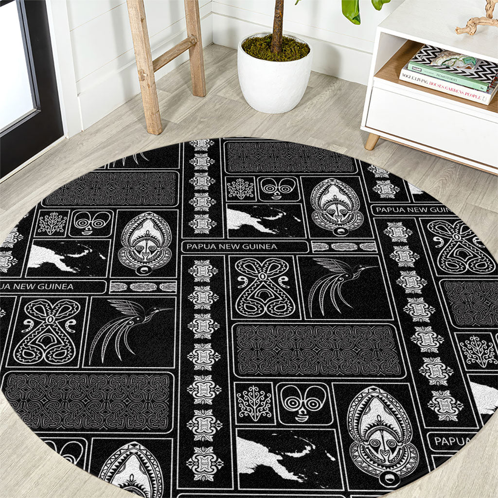 Papua New Guinea Heritage Motif Round Carpet Black Version LT05 Black - Polynesian Pride