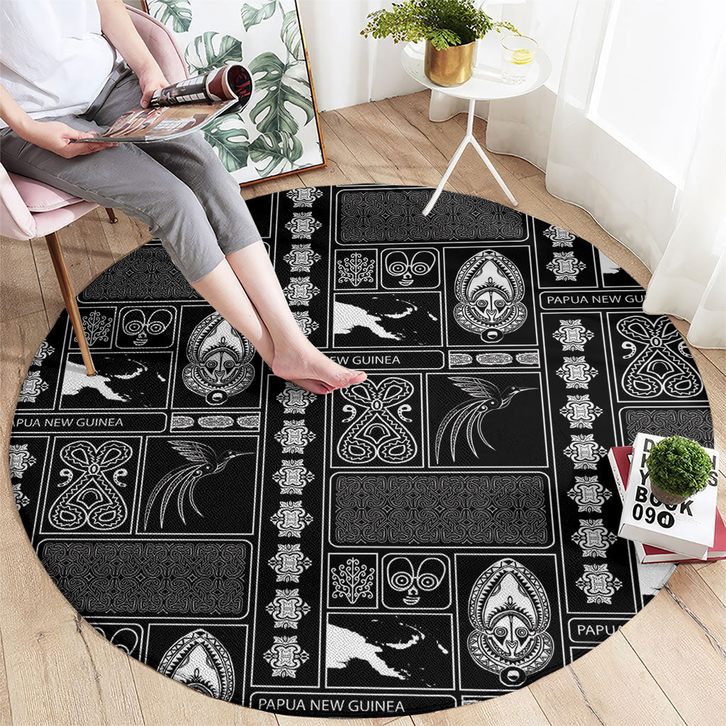 Papua New Guinea Heritage Motif Round Carpet Black Version LT05 - Polynesian Pride