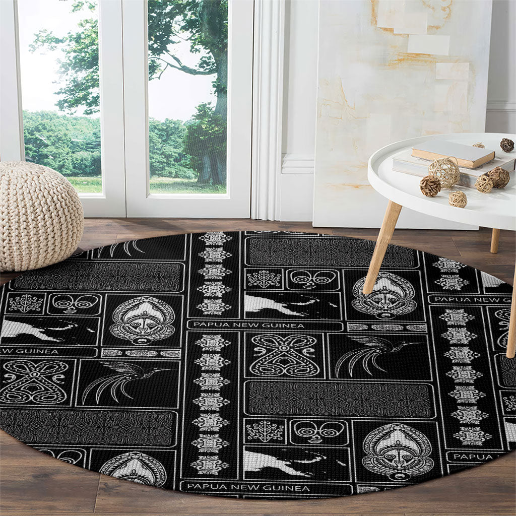 Papua New Guinea Heritage Motif Round Carpet Black Version LT05 - Polynesian Pride
