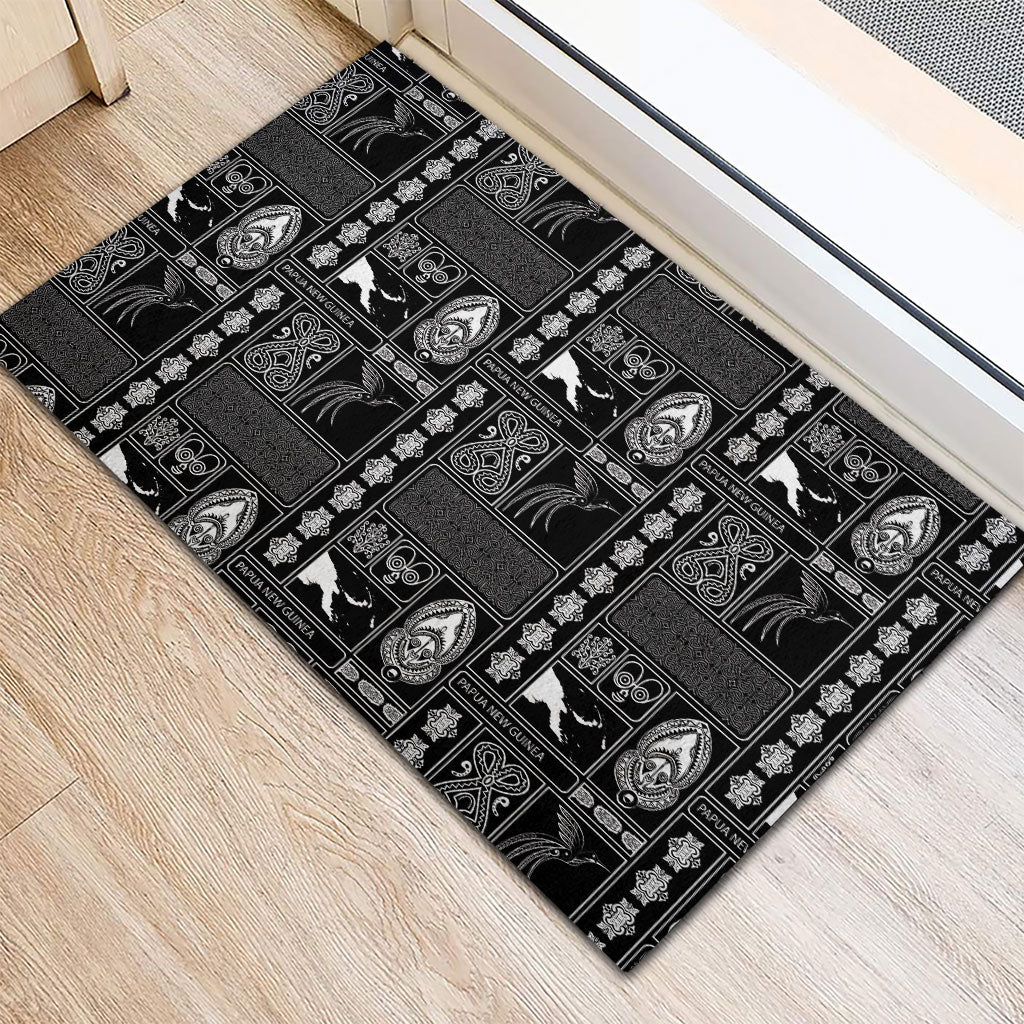 Papua New Guinea Heritage Motif Rubber Doormat Black Version LT05 - Polynesian Pride