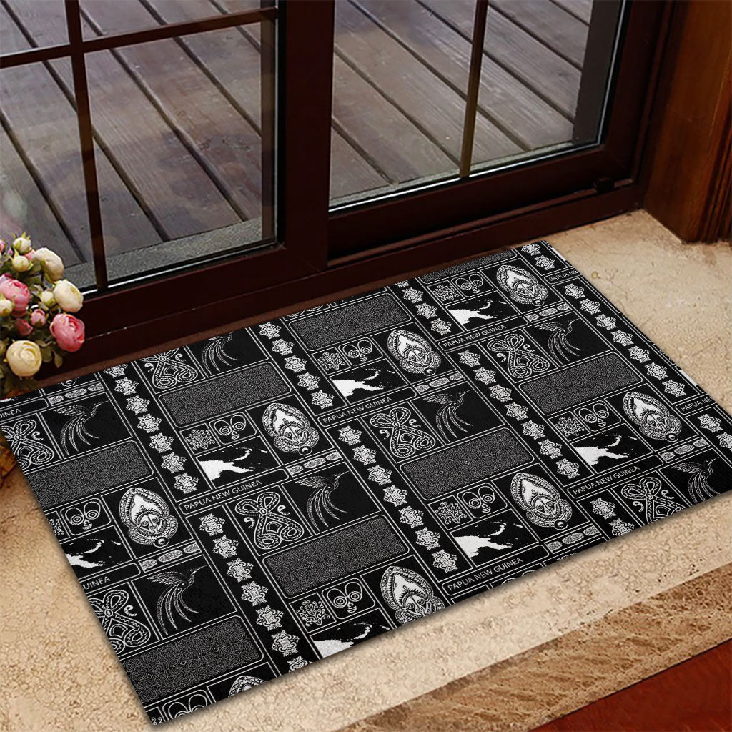 Papua New Guinea Heritage Motif Rubber Doormat Black Version LT05 - Polynesian Pride