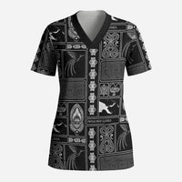 Papua New Guinea Heritage Motif Scrub Top Black Version LT05 Adult Black - Polynesian Pride