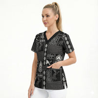 Papua New Guinea Heritage Motif Scrub Top Black Version LT05 - Polynesian Pride