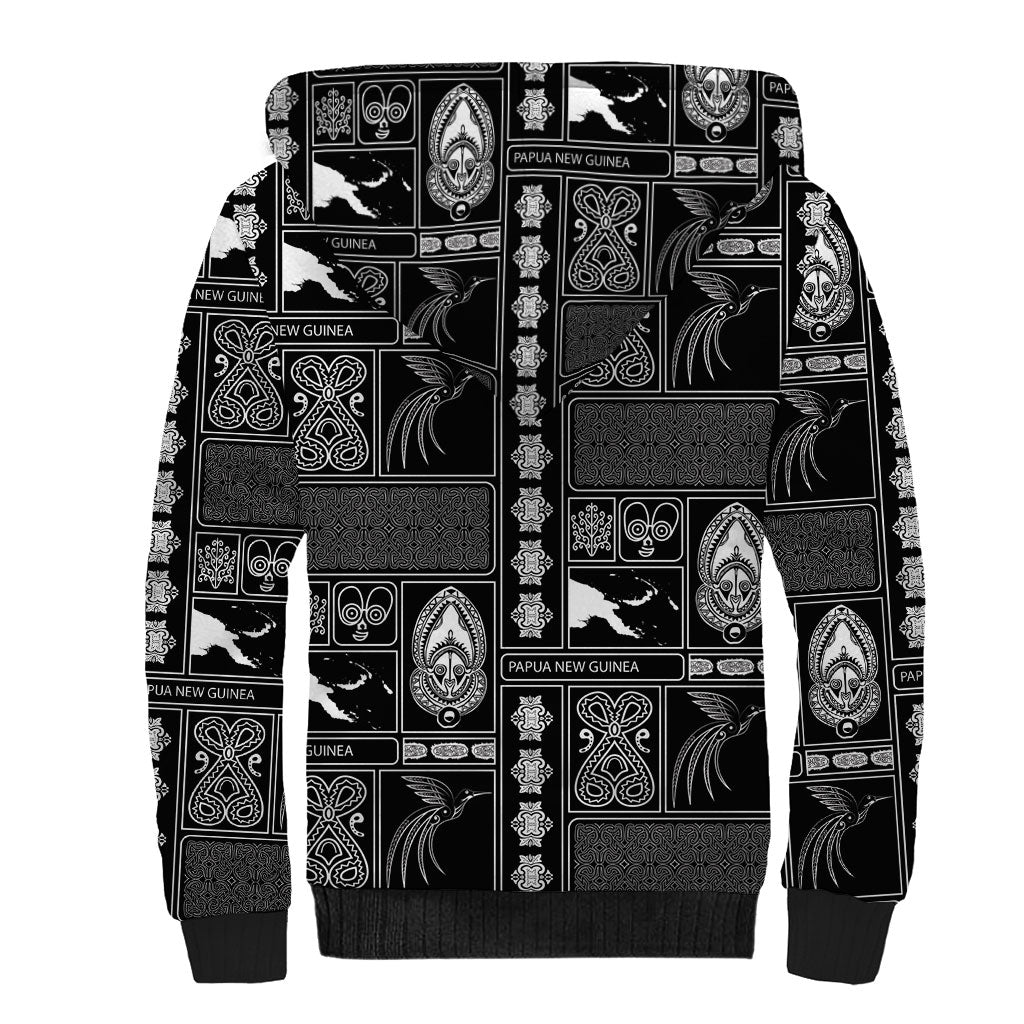 Papua New Guinea Heritage Motif Sherpa Hoodie Black Version LT05 - Polynesian Pride