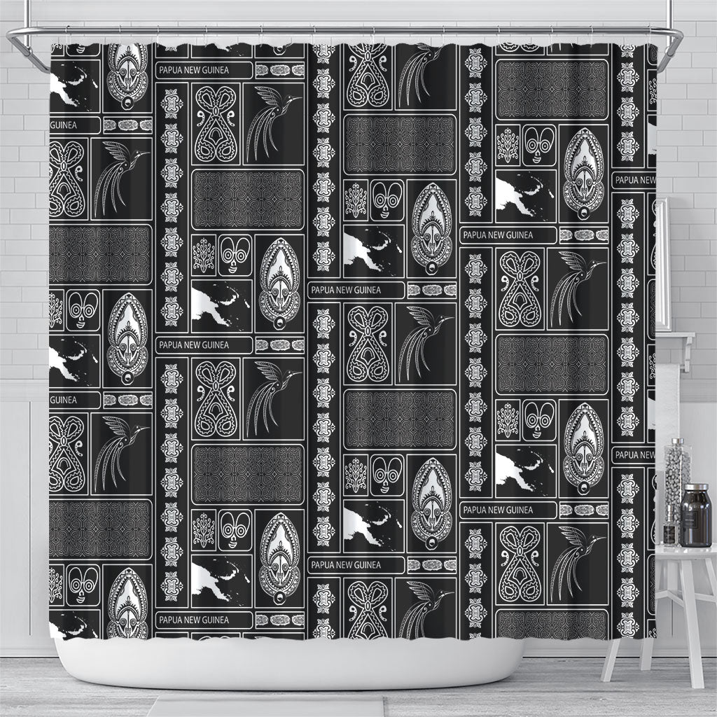 Papua New Guinea Heritage Motif Shower Curtain Black Version LT05 - Polynesian Pride