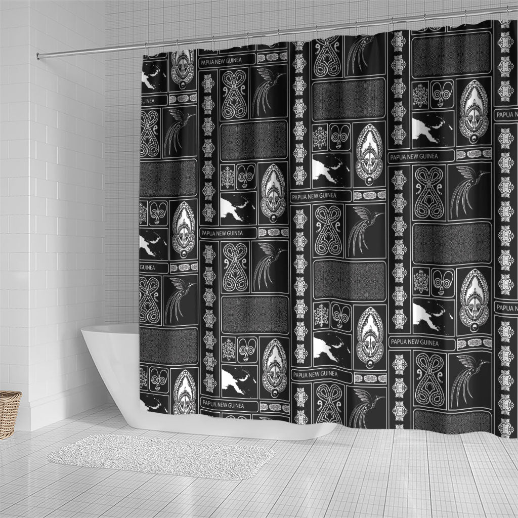 Papua New Guinea Heritage Motif Shower Curtain Black Version LT05 - Polynesian Pride