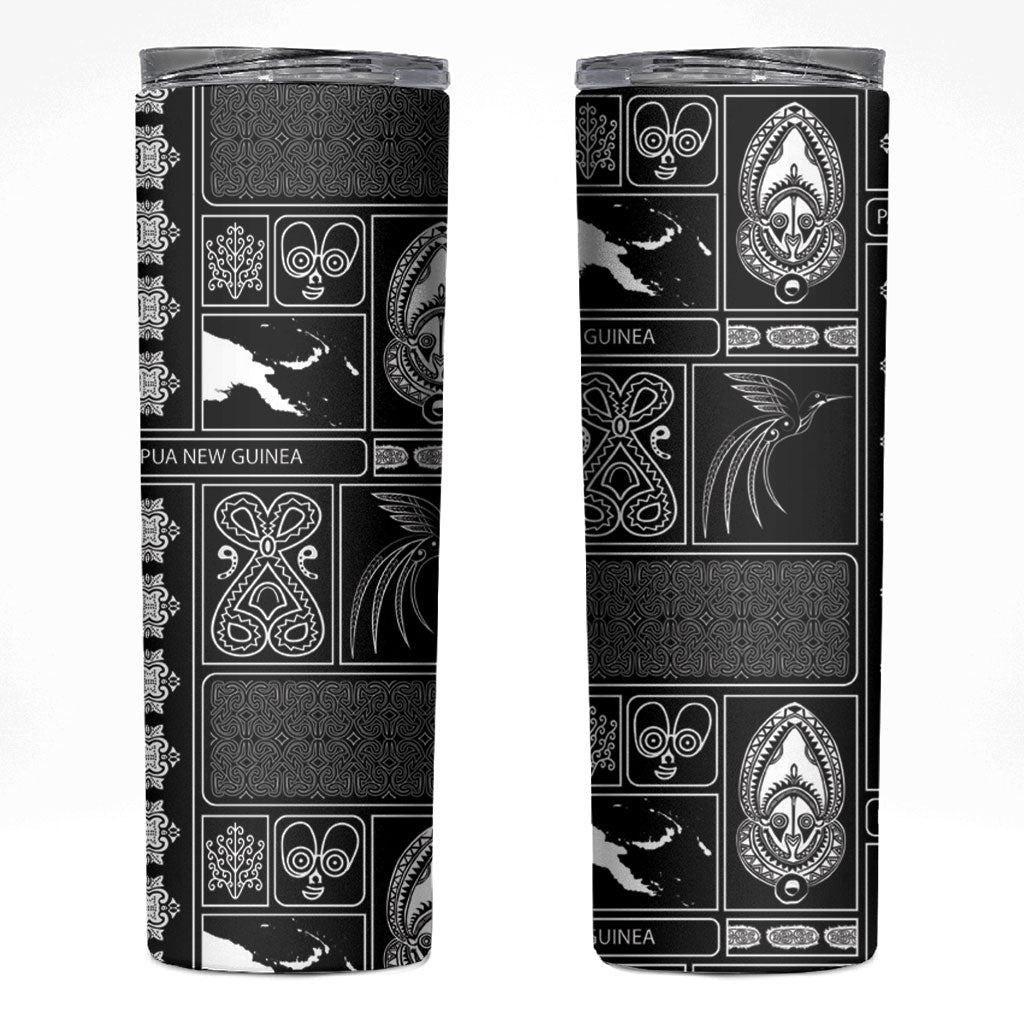 Papua New Guinea Heritage Motif Skinny Tumbler Black Version LT05 Black - Polynesian Pride