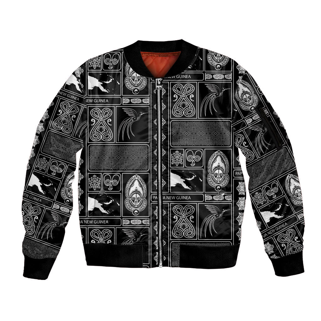 Papua New Guinea Heritage Motif Sleeve Zip Bomber Jacket Black Version LT05 Unisex Black - Polynesian Pride