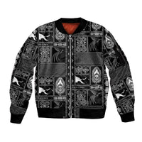 Papua New Guinea Heritage Motif Sleeve Zip Bomber Jacket Black Version LT05 Unisex Black - Polynesian Pride