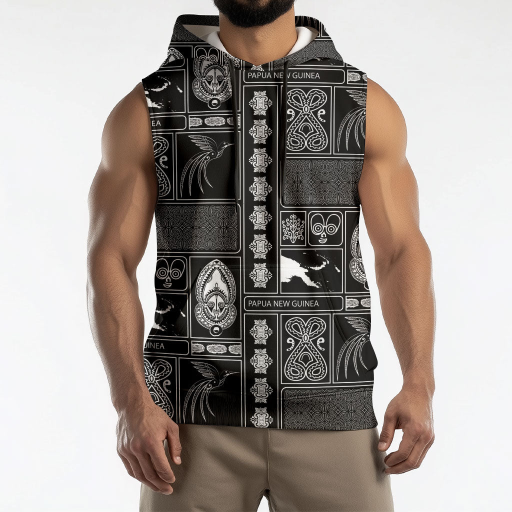 Papua New Guinea Heritage Motif Sleeveless Hoodie Black Version LT05 - Polynesian Pride