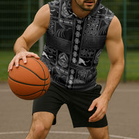 Papua New Guinea Heritage Motif Sleeveless Hoodie Black Version LT05 - Polynesian Pride