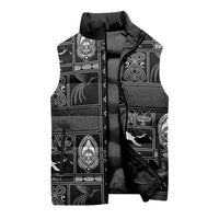 Papua New Guinea Heritage Motif Sleeveless Puffer Jacket Black Version LT05 - Polynesian Pride