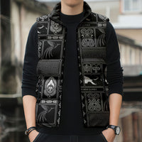 Papua New Guinea Heritage Motif Sleeveless Puffer Jacket Black Version LT05 - Polynesian Pride