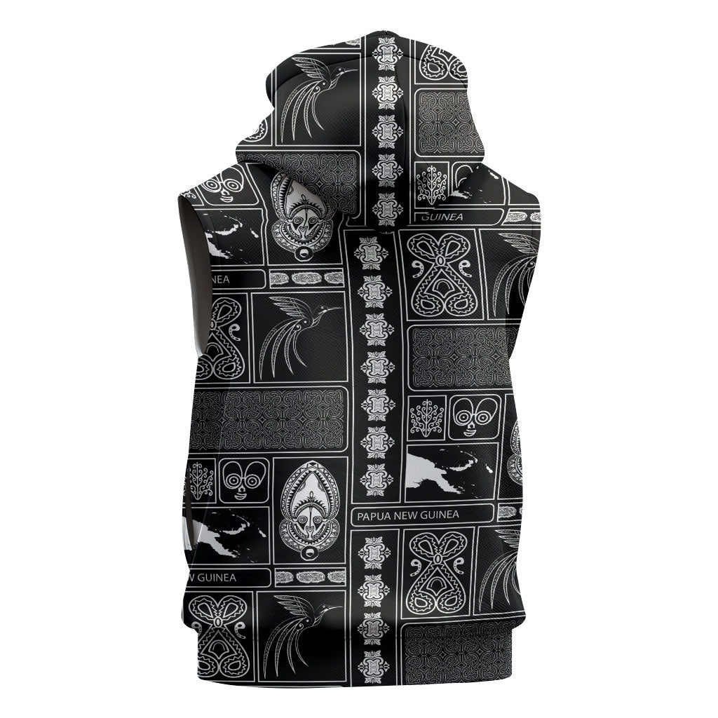 Papua New Guinea Heritage Motif Sleeveless Zip Hoodie Black Version LT05 - Polynesian Pride