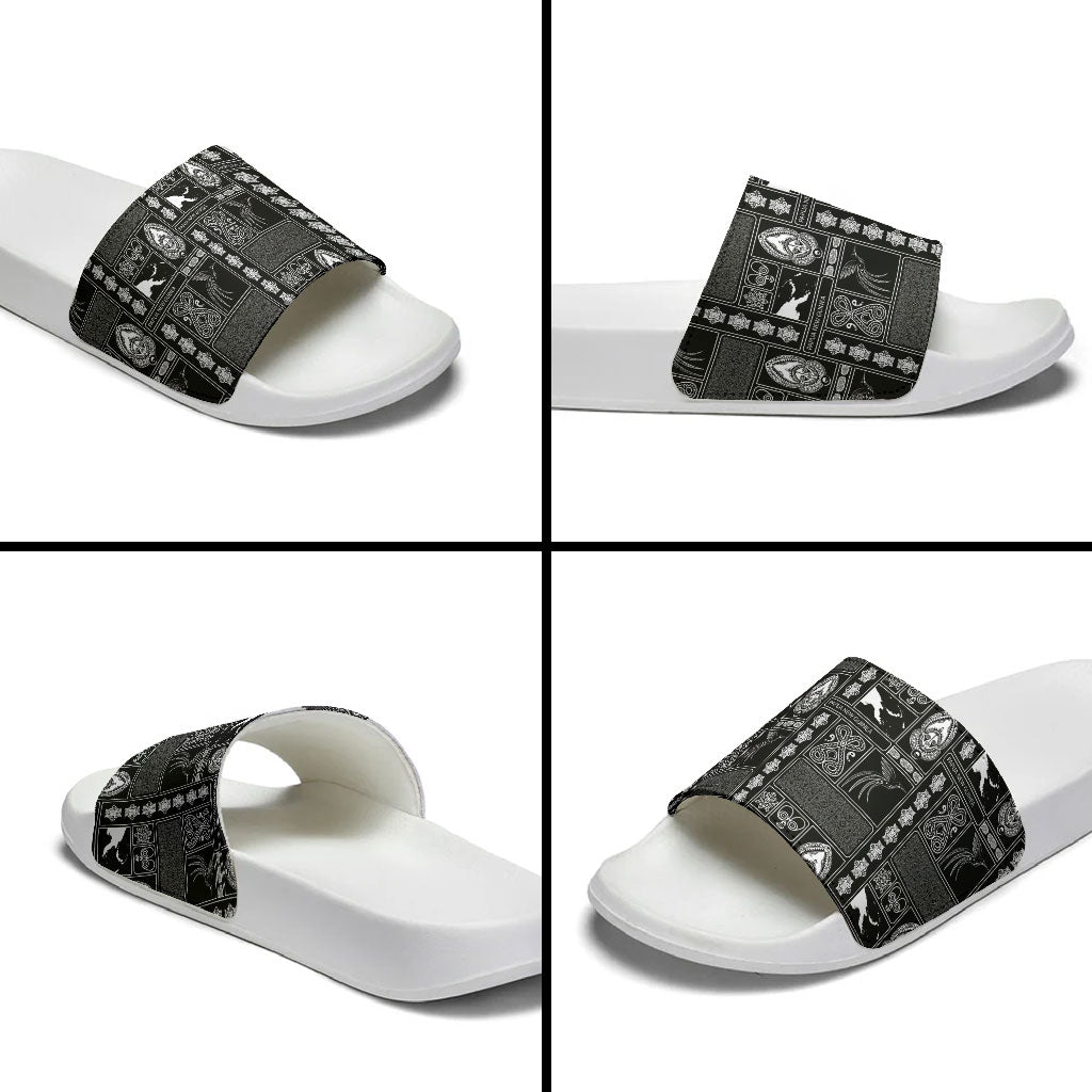 Papua New Guinea Heritage Motif Slide Sandals Black Version LT05 - Polynesian Pride
