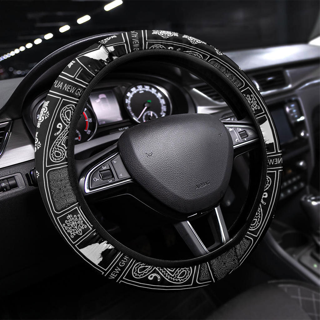 Papua New Guinea Heritage Motif Steering Wheel Cover Black Version LT05 Universal Fit Black - Polynesian Pride