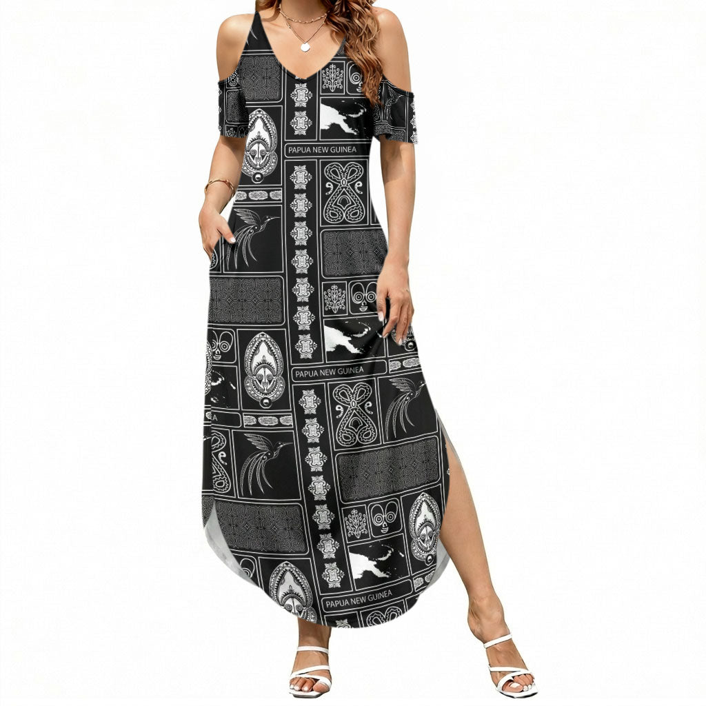 Papua New Guinea Heritage Motif Summer Maxi Dress Black Version LT05 Women Black - Polynesian Pride