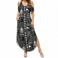 Papua New Guinea Heritage Motif Summer Maxi Dress Black Version LT05 Women Black - Polynesian Pride