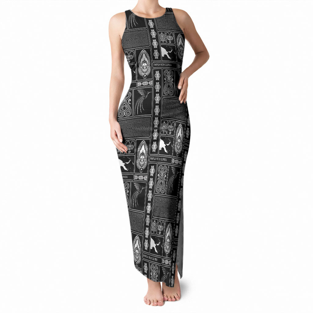 Papua New Guinea Heritage Motif Tank Maxi Dress Black Version LT05 Women Black - Polynesian Pride