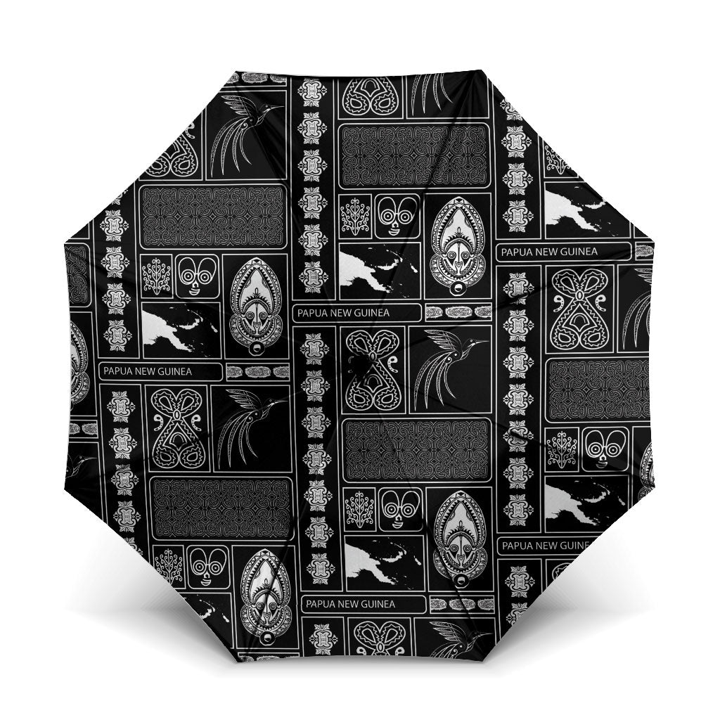Papua New Guinea Heritage Motif Umbrella Black Version LT05 One Size Folded 11.42 inch Opened Diameter 37.4 inch Black - Polynesian Pride