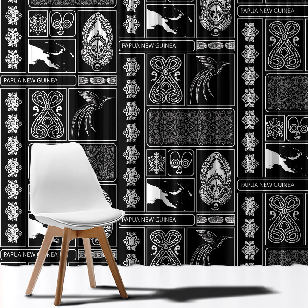 Papua New Guinea Heritage Motif Window Curtain Black Version LT05 - Polynesian Pride