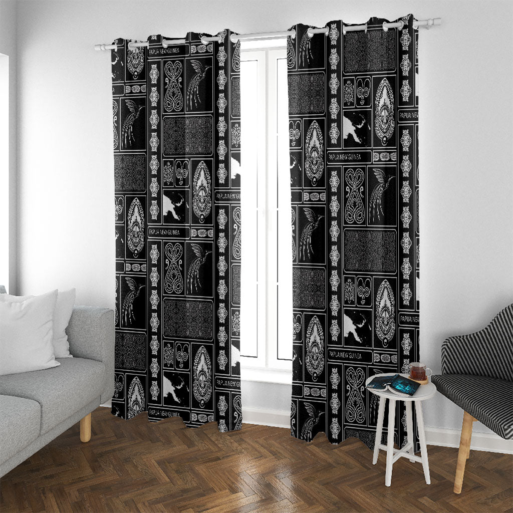 Papua New Guinea Heritage Motif Window Curtain Black Version LT05 With Grommets Black - Polynesian Pride
